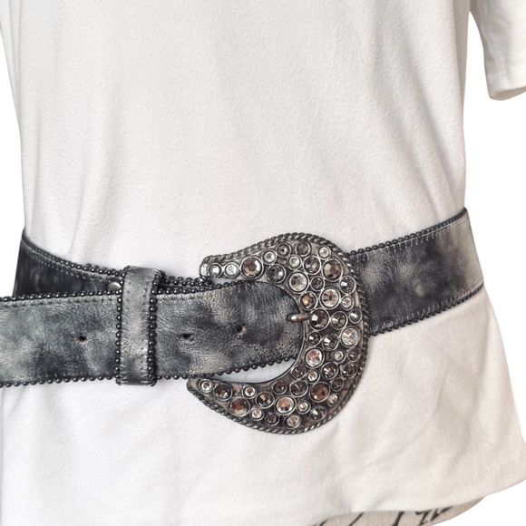 Leatherock Silver Embellished Wide Leather Belt main image 4